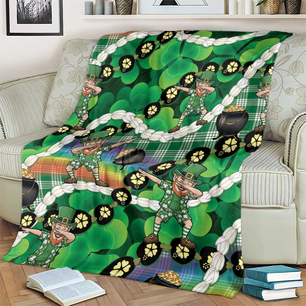 St Patrick's Day Palaka Hawaii Blanket Kukui Nut Pikake Lei Shamrock Dabbing Leprechaun LT14 - Polynesian Pride