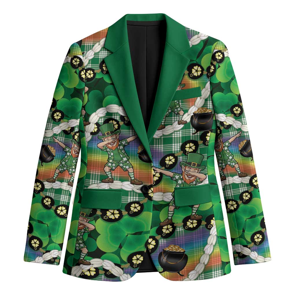 St Patrick's Day Palaka Hawaii Blazer Kukui Nut Pikake Lei Shamrock Dabbing Leprechaun LT14 Unisex Green - Polynesian Pride