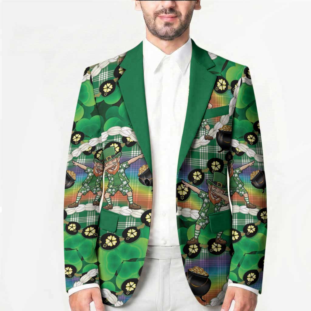 St Patrick's Day Palaka Hawaii Blazer Kukui Nut Pikake Lei Shamrock Dabbing Leprechaun LT14 - Polynesian Pride