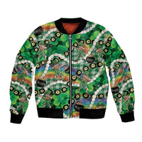 St Patrick's Day Palaka Hawaii Bomber Jacket Kukui Nut Pikake Lei Shamrock Dabbing Leprechaun LT14 Unisex Green - Polynesian Pride