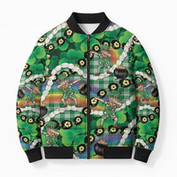 St Patrick's Day Palaka Hawaii Bomber Puffer Jacket Kukui Nut Pikake Lei Shamrock Dabbing Leprechaun LT14 Unisex Green - Polynesian Pride