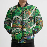St Patrick's Day Palaka Hawaii Bomber Puffer Jacket Kukui Nut Pikake Lei Shamrock Dabbing Leprechaun LT14 - Polynesian Pride