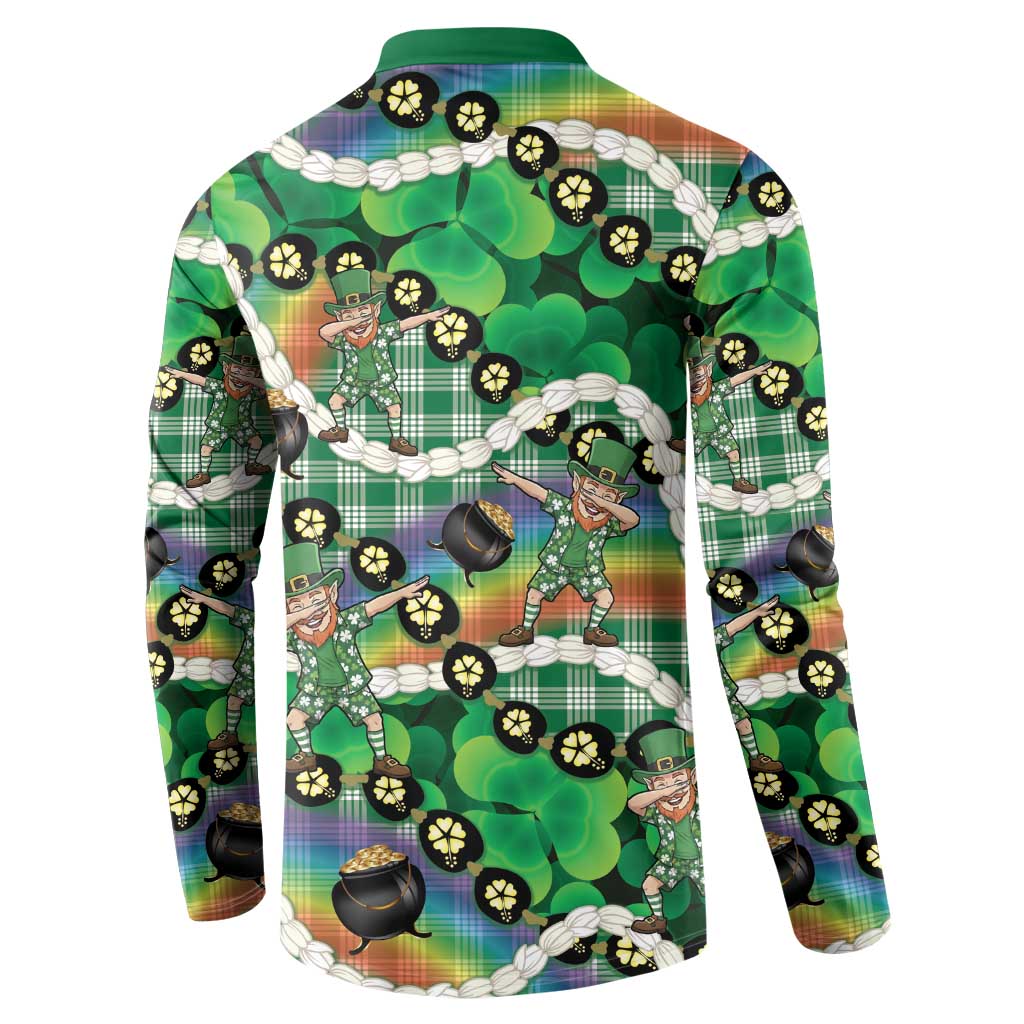 St Patrick's Day Palaka Hawaii Button Sweatshirt Kukui Nut Pikake Lei Shamrock Dabbing Leprechaun LT14 - Polynesian Pride