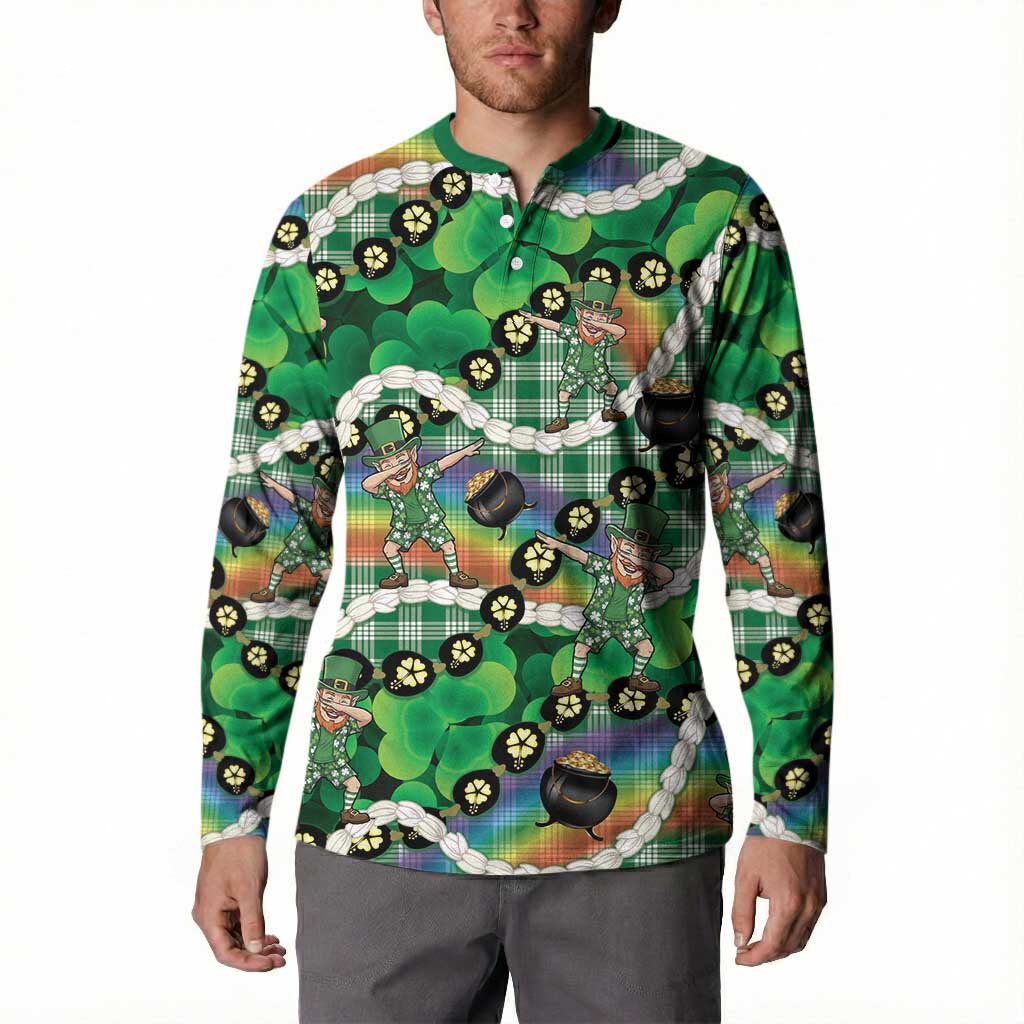 St Patrick's Day Palaka Hawaii Button Sweatshirt Kukui Nut Pikake Lei Shamrock Dabbing Leprechaun LT14 - Polynesian Pride