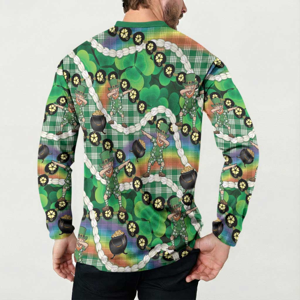 St Patrick's Day Palaka Hawaii Button Sweatshirt Kukui Nut Pikake Lei Shamrock Dabbing Leprechaun LT14 - Polynesian Pride