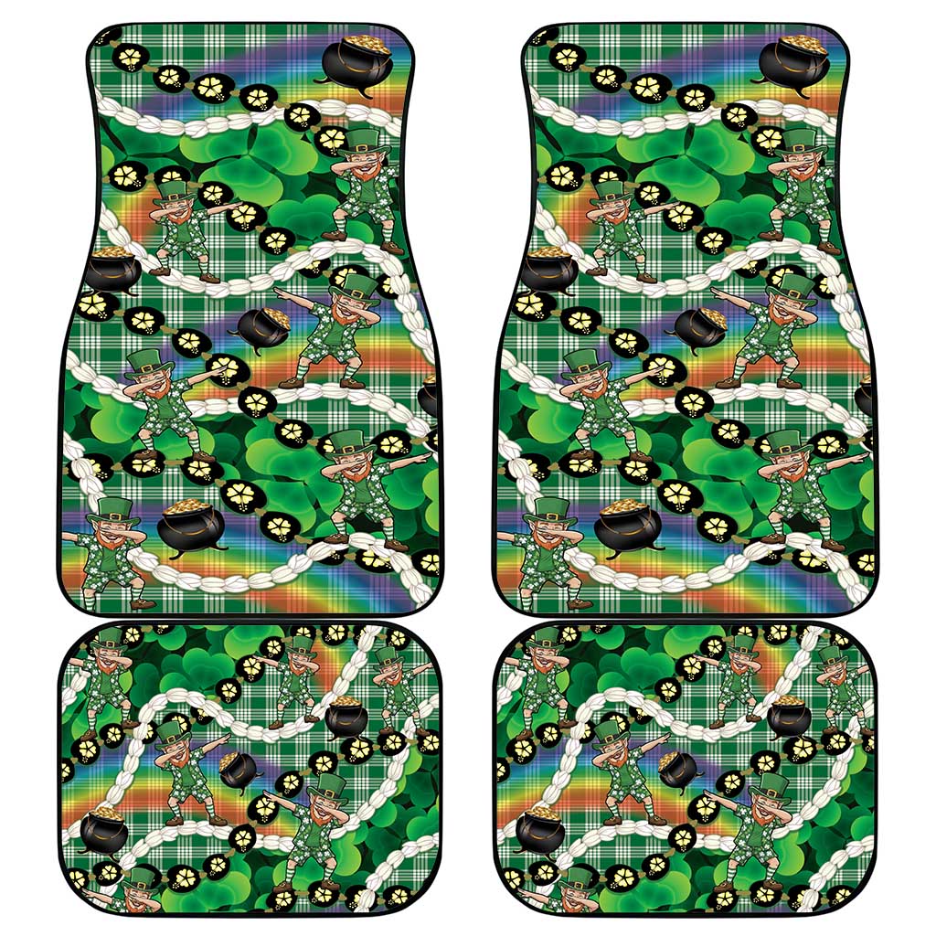 St Patrick's Day Palaka Hawaii Car Mats Kukui Nut Pikake Lei Shamrock Dabbing Leprechaun LT14 - Polynesian Pride