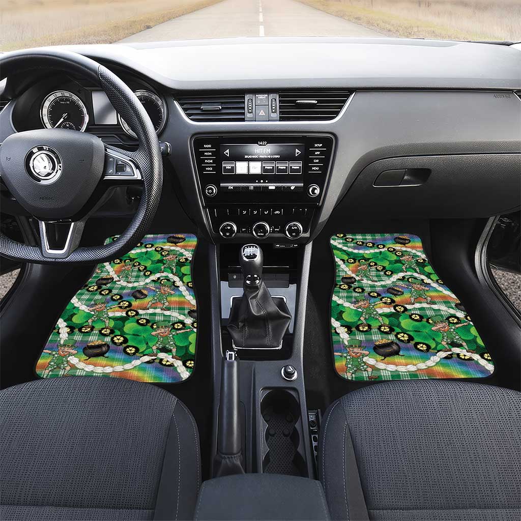 St Patrick's Day Palaka Hawaii Car Mats Kukui Nut Pikake Lei Shamrock Dabbing Leprechaun LT14 Set 2pcs - Front Green - Polynesian Pride