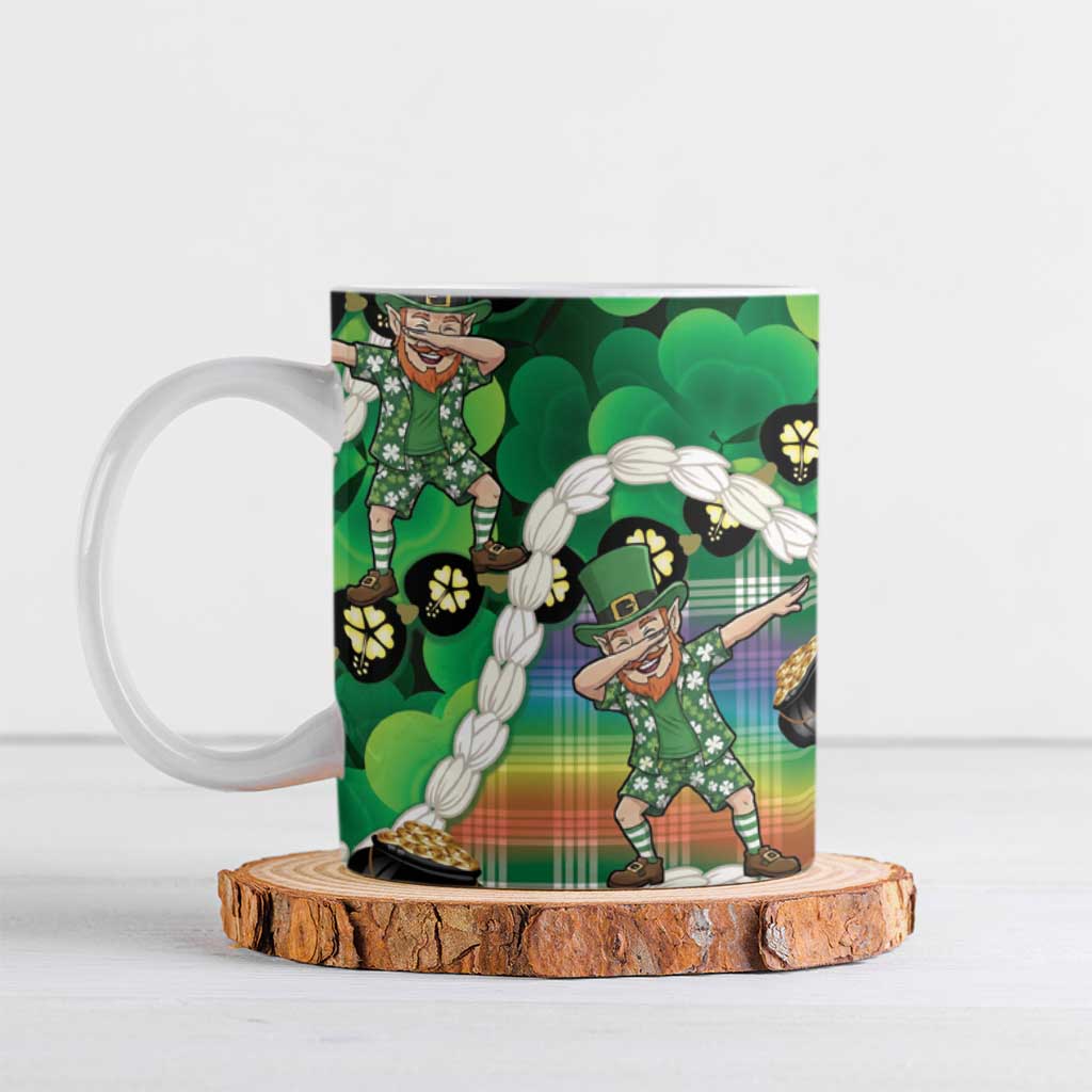 St Patrick's Day Palaka Hawaii Ceramic Mug Kukui Nut Pikake Lei Shamrock Dabbing Leprechaun LT14 Green - Polynesian Pride