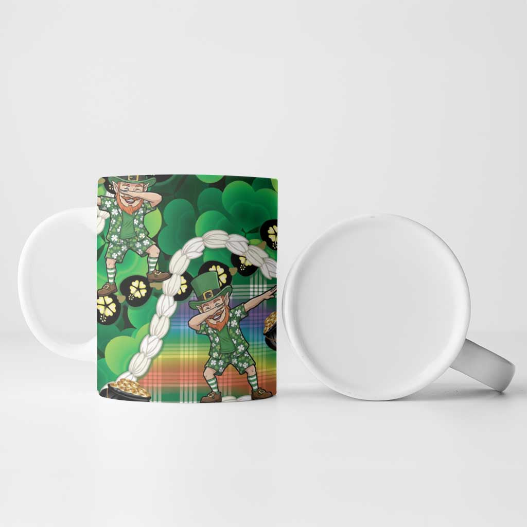 St Patrick's Day Palaka Hawaii Ceramic Mug Kukui Nut Pikake Lei Shamrock Dabbing Leprechaun LT14 - Polynesian Pride