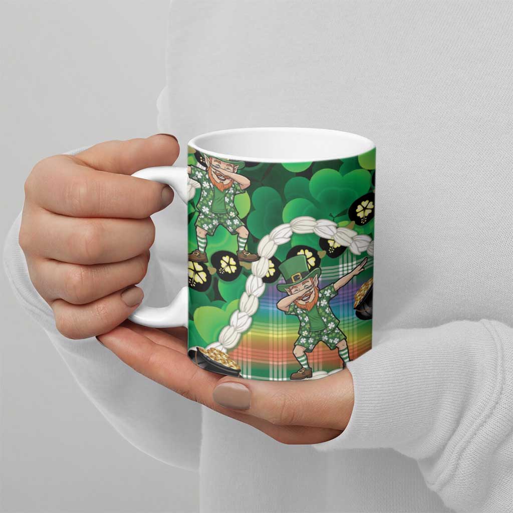 St Patrick's Day Palaka Hawaii Ceramic Mug Kukui Nut Pikake Lei Shamrock Dabbing Leprechaun LT14 - Polynesian Pride