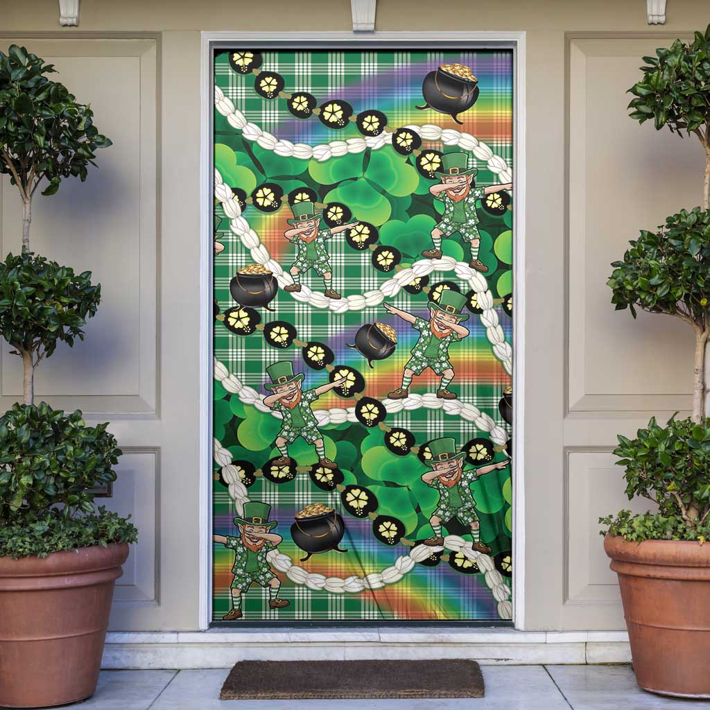 St Patrick's Day Palaka Hawaii Door Cover Kukui Nut Pikake Lei Shamrock Dabbing Leprechaun LT14 Green - Polynesian Pride