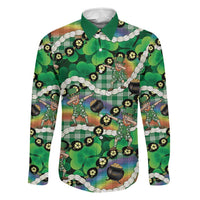 St Patrick's Day Palaka Hawaii Family Matching Long Sleeve Bodycon Dress and Hawaiian Shirt Kukui Nut Pikake Lei Shamrock Dabbing Leprechaun
