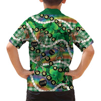 St Patrick's Day Palaka Hawaii Family Matching Short Sleeve Bodycon Dress and Hawaiian Shirt Kukui Nut Pikake Lei Shamrock Dabbing Leprechaun