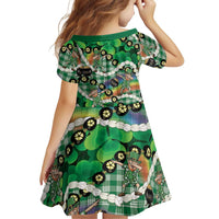 St Patrick's Day Palaka Hawaii Family Matching Short Sleeve Bodycon Dress and Hawaiian Shirt Kukui Nut Pikake Lei Shamrock Dabbing Leprechaun