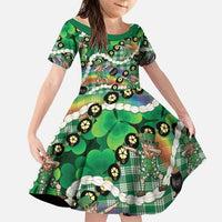 St Patrick's Day Palaka Hawaii Family Matching Summer Maxi Dress and Hawaiian Shirt Kukui Nut Pikake Lei Shamrock Dabbing Leprechaun