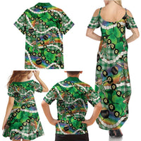 St Patrick's Day Palaka Hawaii Family Matching Summer Maxi Dress and Hawaiian Shirt Kukui Nut Pikake Lei Shamrock Dabbing Leprechaun