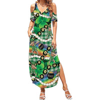 St Patrick's Day Palaka Hawaii Family Matching Summer Maxi Dress and Hawaiian Shirt Kukui Nut Pikake Lei Shamrock Dabbing Leprechaun