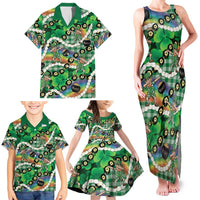St Patrick's Day Palaka Hawaii Family Matching Tank Maxi Dress and Hawaiian Shirt Kukui Nut Pikake Lei Shamrock Dabbing Leprechaun