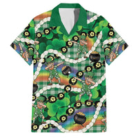 St Patrick's Day Palaka Hawaii Family Matching Tank Maxi Dress and Hawaiian Shirt Kukui Nut Pikake Lei Shamrock Dabbing Leprechaun