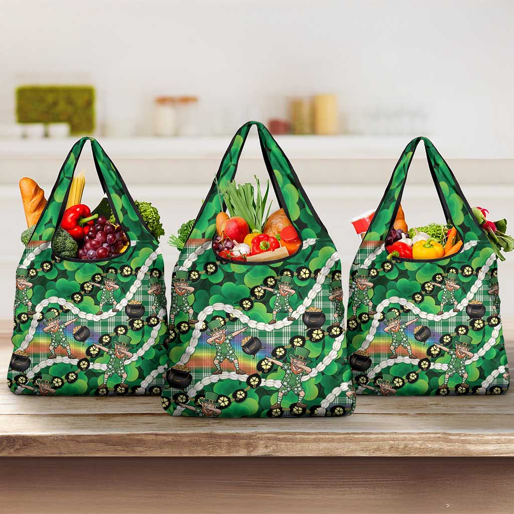 St Patrick's Day Palaka Hawaii Grocery Bag Kukui Nut Pikake Lei Shamrock Dabbing Leprechaun LT14 3-pack One Size Green - Polynesian Pride