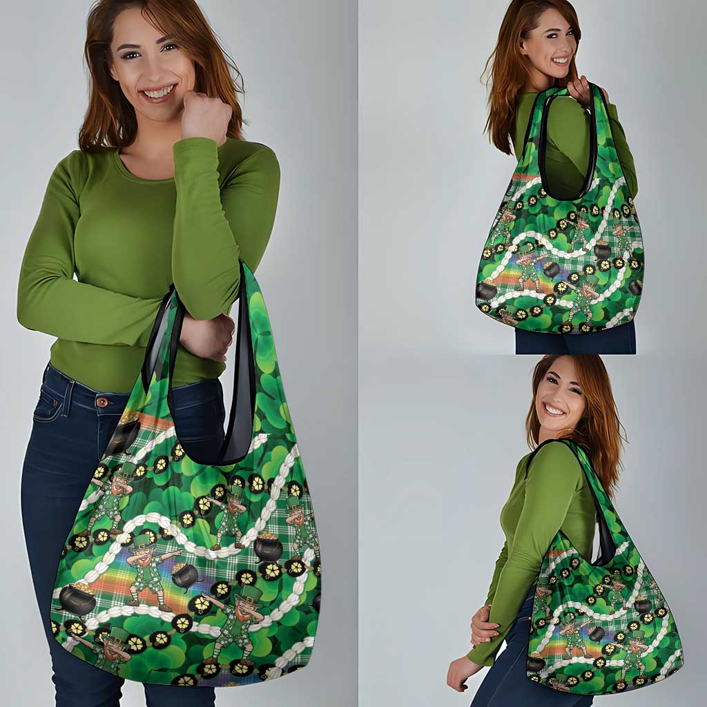 St Patrick's Day Palaka Hawaii Grocery Bag Kukui Nut Pikake Lei Shamrock Dabbing Leprechaun LT14 - Polynesian Pride