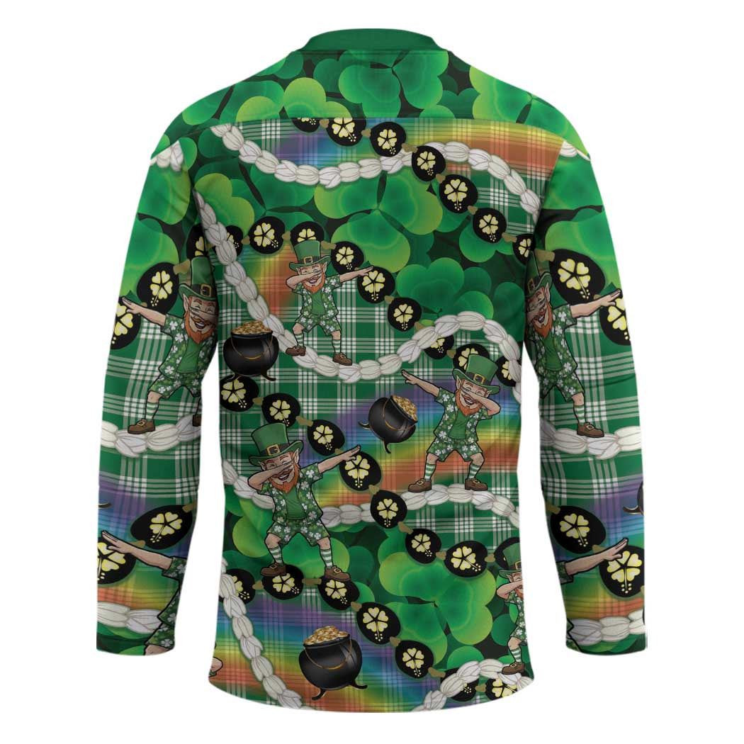St Patrick's Day Palaka Hawaii Hockey Jersey Kukui Nut Pikake Lei Shamrock Dabbing Leprechaun LT14 - Polynesian Pride