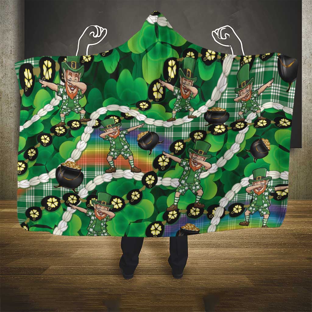 St Patrick's Day Palaka Hawaii Hooded Blanket Kukui Nut Pikake Lei Shamrock Dabbing Leprechaun