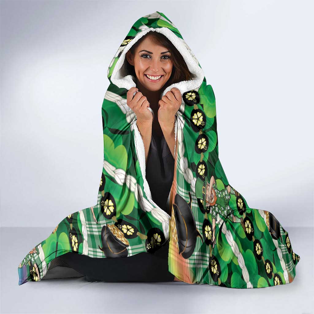 St Patrick's Day Palaka Hawaii Hooded Blanket Kukui Nut Pikake Lei Shamrock Dabbing Leprechaun