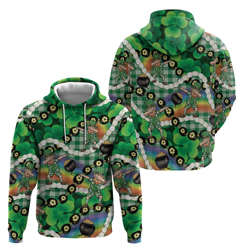 St Patrick's Day Palaka Hawaii Hoodie Kukui Nut Pikake Lei Shamrock Dabbing Leprechaun LT14 - Polynesian Pride