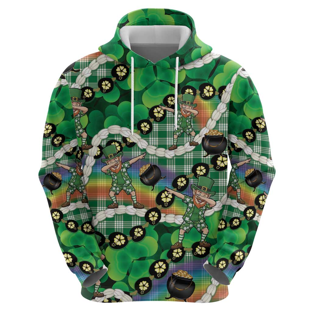 St Patrick's Day Palaka Hawaii Hoodie Kukui Nut Pikake Lei Shamrock Dabbing Leprechaun LT14 - Polynesian Pride