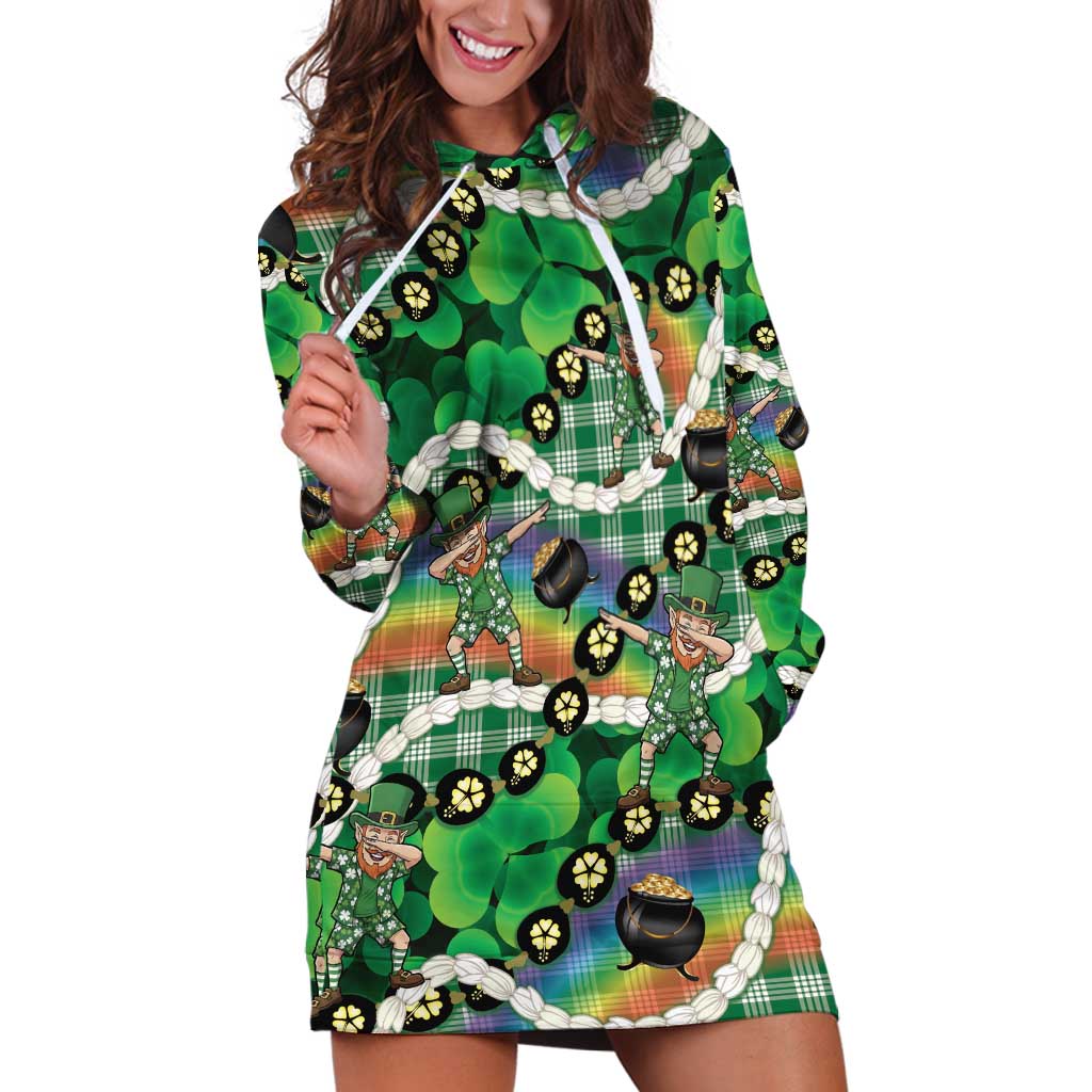 St Patrick's Day Palaka Hawaii Hoodie Dress Kukui Nut Pikake Lei Shamrock Dabbing Leprechaun LT14 Green - Polynesian Pride