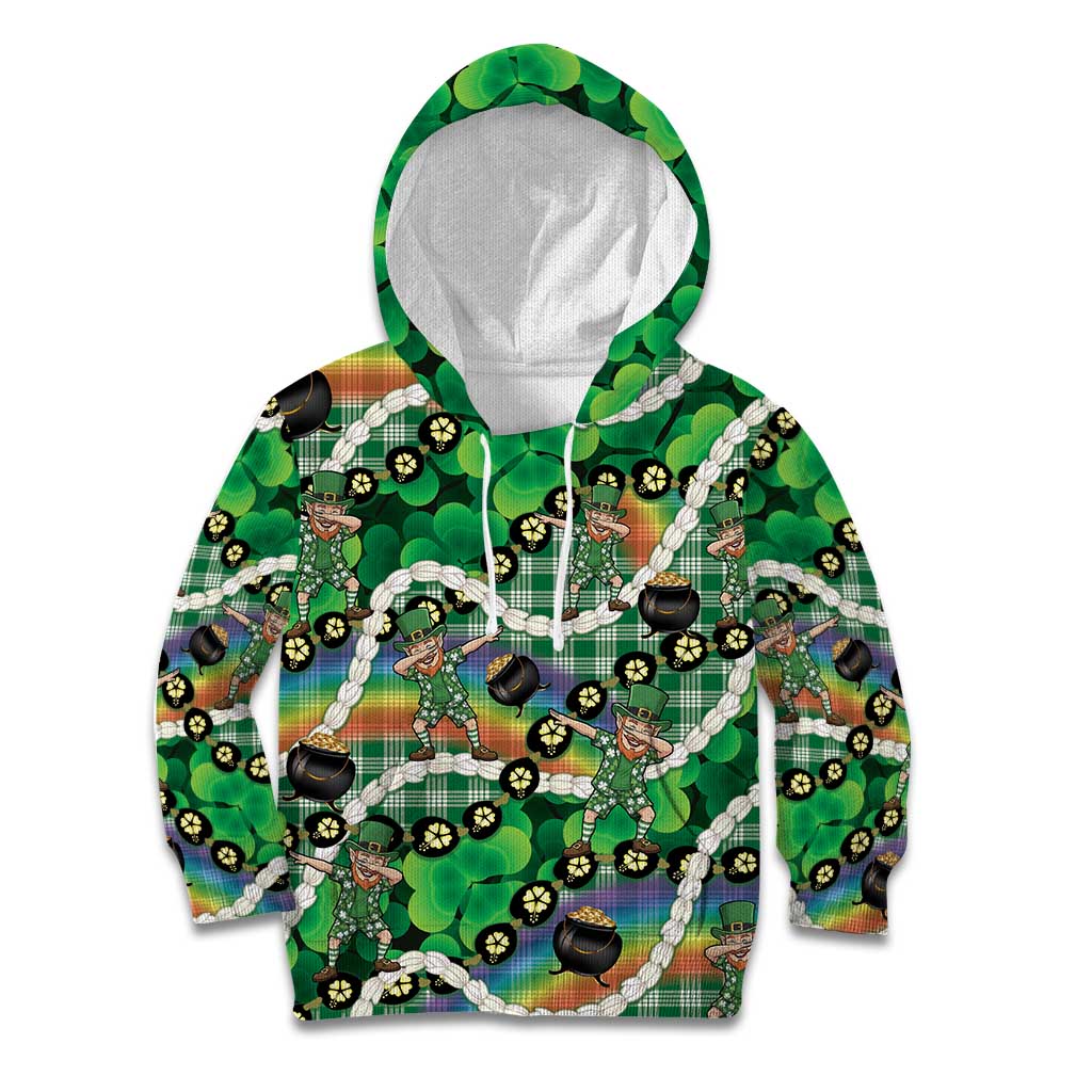 St Patrick's Day Palaka Hawaii Kid Hoodie Kukui Nut Pikake Lei Shamrock Dabbing Leprechaun LT14 Hoodie Green - Polynesian Pride