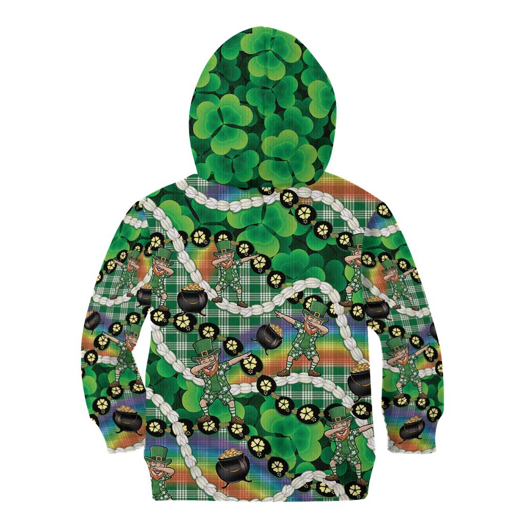 St Patrick's Day Palaka Hawaii Kid Hoodie Kukui Nut Pikake Lei Shamrock Dabbing Leprechaun LT14 - Polynesian Pride