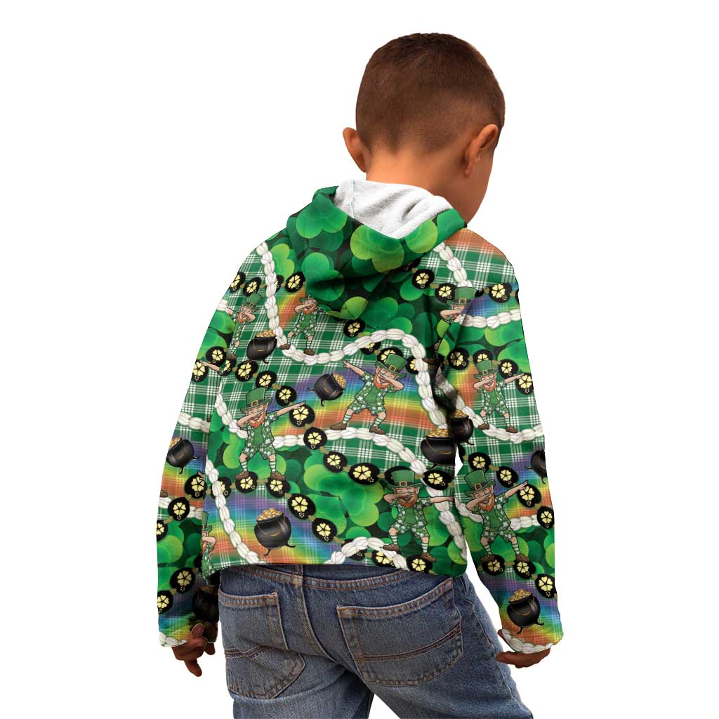 St Patrick's Day Palaka Hawaii Kid Hoodie Kukui Nut Pikake Lei Shamrock Dabbing Leprechaun LT14 - Polynesian Pride