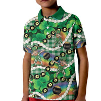 St Patrick's Day Palaka Hawaii Kid Polo Shirt Kukui Nut Pikake Lei Shamrock Dabbing Leprechaun