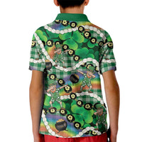 St Patrick's Day Palaka Hawaii Kid Polo Shirt Kukui Nut Pikake Lei Shamrock Dabbing Leprechaun