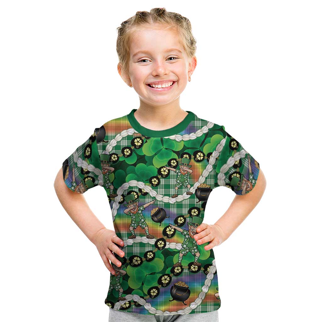 St Patrick's Day Palaka Hawaii Kid T Shirt Kukui Nut Pikake Lei Shamrock Dabbing Leprechaun LT14 Green - Polynesian Pride