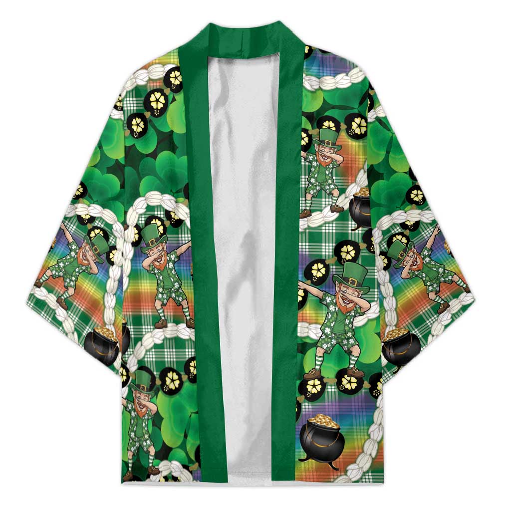 St Patrick's Day Palaka Hawaii Kimono Kukui Nut Pikake Lei Shamrock Dabbing Leprechaun