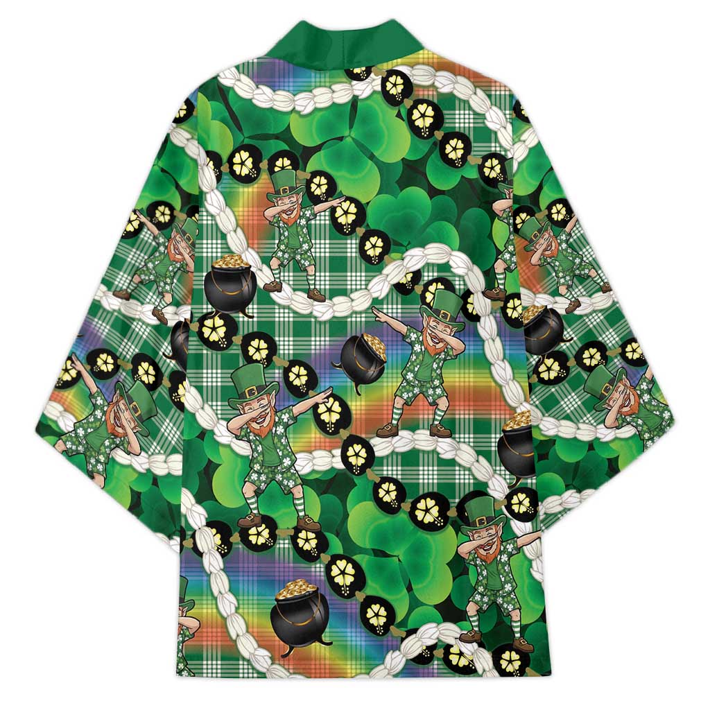 St Patrick's Day Palaka Hawaii Kimono Kukui Nut Pikake Lei Shamrock Dabbing Leprechaun