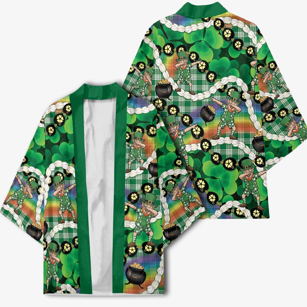 St Patrick's Day Palaka Hawaii Kimono Kukui Nut Pikake Lei Shamrock Dabbing Leprechaun