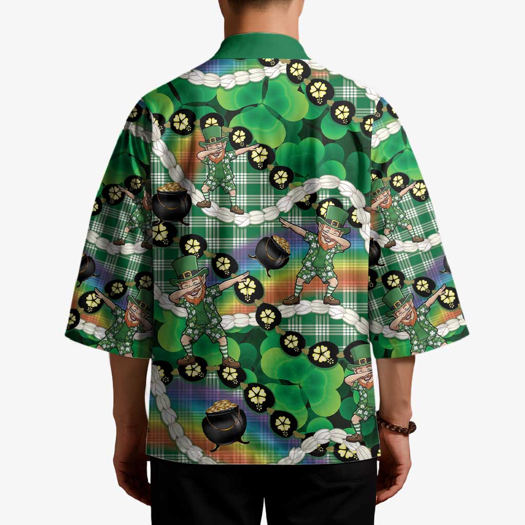 St Patrick's Day Palaka Hawaii Kimono Kukui Nut Pikake Lei Shamrock Dabbing Leprechaun