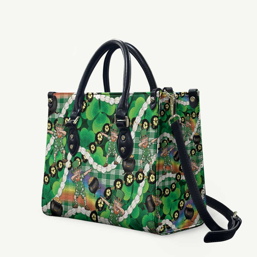 St Patrick's Day Palaka Hawaii Leather Bag Kukui Nut Pikake Lei Shamrock Dabbing Leprechaun LT14 Green - Polynesian Pride
