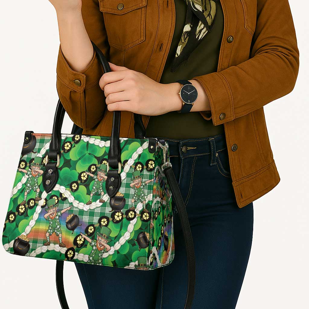 St Patrick's Day Palaka Hawaii Leather Bag Kukui Nut Pikake Lei Shamrock Dabbing Leprechaun LT14 - Polynesian Pride