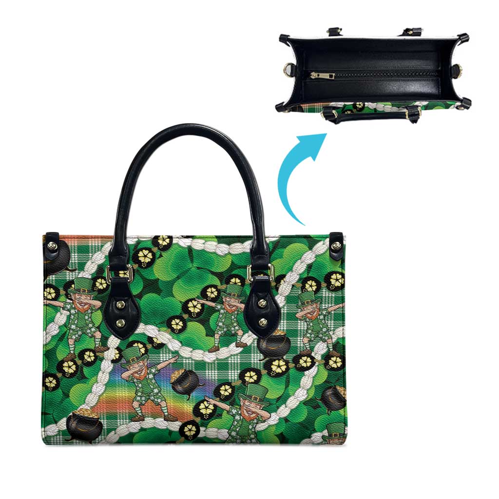 St Patrick's Day Palaka Hawaii Leather Bag Kukui Nut Pikake Lei Shamrock Dabbing Leprechaun LT14 - Polynesian Pride