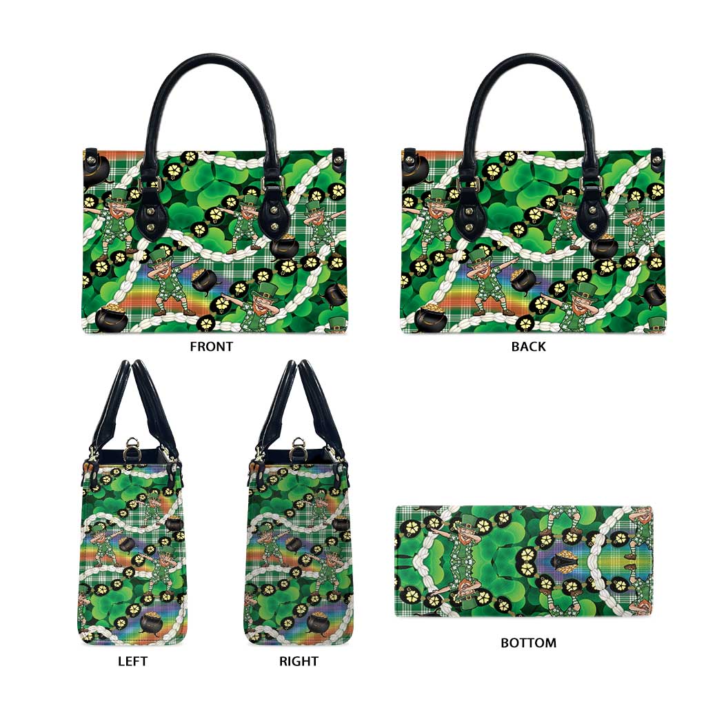 St Patrick's Day Palaka Hawaii Leather Bag Kukui Nut Pikake Lei Shamrock Dabbing Leprechaun LT14 - Polynesian Pride