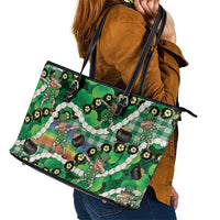 St Patrick's Day Palaka Hawaii Leather Tote Bag Kukui Nut Pikake Lei Shamrock Dabbing Leprechaun LT14 - Polynesian Pride
