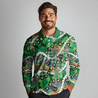 St Patrick's Day Palaka Hawaii Long Sleeve Polo Shirt Kukui Nut Pikake Lei Shamrock Dabbing Leprechaun