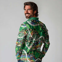 St Patrick's Day Palaka Hawaii Long Sleeve Polo Shirt Kukui Nut Pikake Lei Shamrock Dabbing Leprechaun