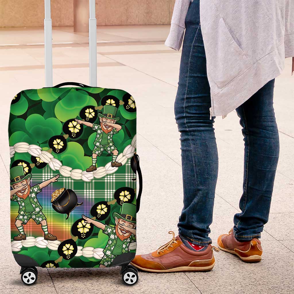 St Patrick's Day Palaka Hawaii Luggage Cover Kukui Nut Pikake Lei Shamrock Dabbing Leprechaun LT14 Green - Polynesian Pride