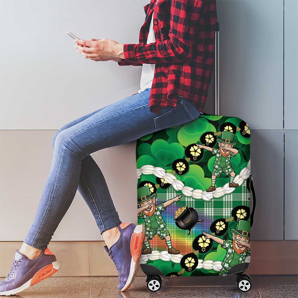St Patrick's Day Palaka Hawaii Luggage Cover Kukui Nut Pikake Lei Shamrock Dabbing Leprechaun LT14 - Polynesian Pride
